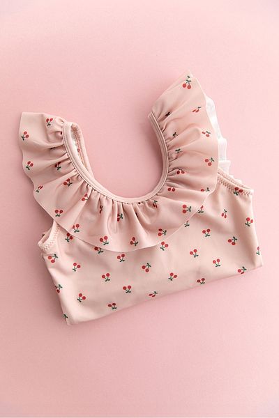 chipiques Mini Cherry Patterned Ruffle Kids Swimsuit