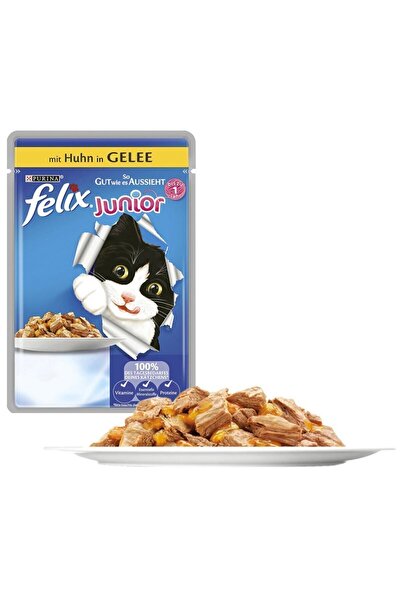 FELIX Tavuklu Junior Yavru Kedi Islak Maması 85gr X 26 Adet Kedi Yaş Mama Kedi Pouch Konserve