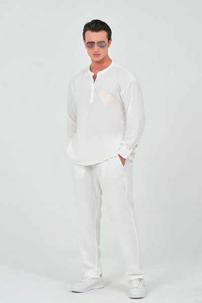 RELAXL Ecru Muslin Pants - 100% Cotton, Relaxed Fit, Elastic Waist Summer Trousers