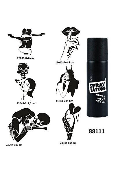 Airbrush Tattoo Çılgın Aşklar Spray Tattoo Geçici Dövme Yapma Seti Sprey Dövm...