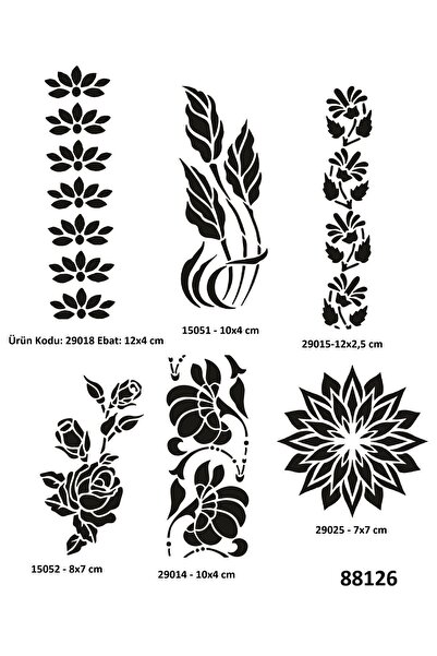 Airbrush Tattoo Çiçek Desenleri 6 Adet Geçici Dövme Kalıbı Spreysiz Sadece Şa...