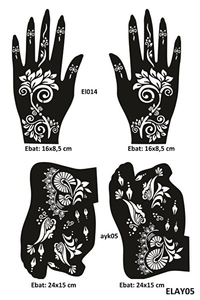 Airbrush Tattoo Çiçekli Modeller El ve Ayak Kına Kalıpları 4'lü Paket Sadece ...
