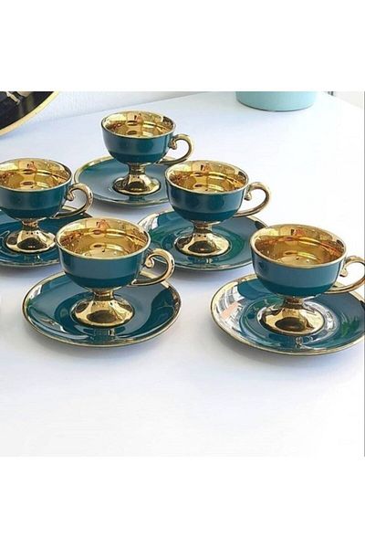Zücev Green Coffee Cup Set - Victoria for 6 People