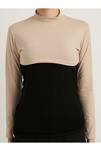 Schaless Beige Turtleneck Long Sleeve Cotton Bodysuit