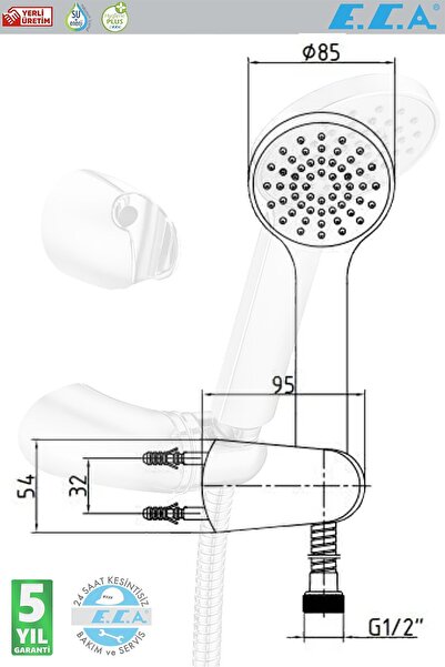 Eca Spil Banyo Duş Başlığı El Duş Seti Üst Takım Çift Mafsallı E.c.a 102117336