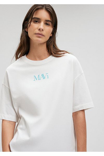 Mavi Bílé tričko Oversize / Široký střih s logem 1611593-70057