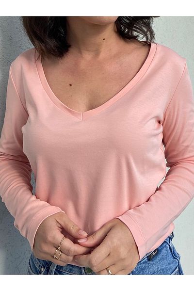 Elegant Design 100% Cotton Interlock V-Neck Long Sleeve T-Shirt