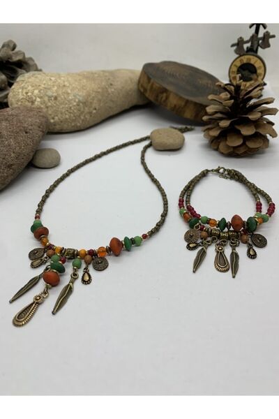 Porsuk Alternatif El Yapımı Etnik Otantik Kolye Bileklik Takım