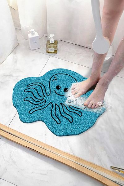 Paspas Yap 40X60 CM Non-Slip and Water Absorbent Curling Mat - Octopus Bathroom, Wet Floor Bathtub Mat