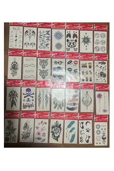 Airbrush Tattoo 30 adet birden Minimal Yapıştırma Geçici Dövme Seti Seri9