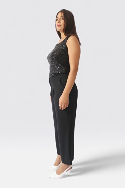 TOLGA SARAÇOĞLU 30191 - Чорні широкі штани з подвійним швом і широкими штанинами