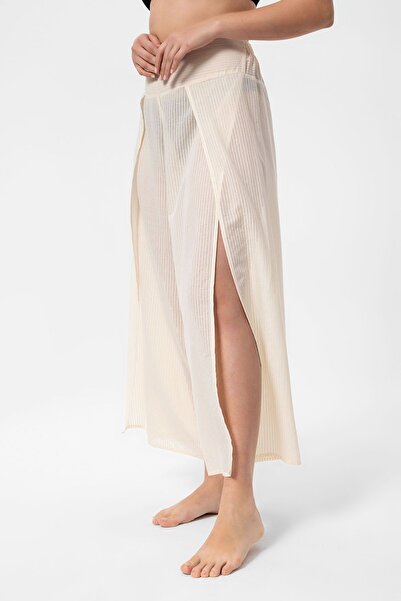 Jadeandmate Beige Striped Yırtmaçlı Pantalon