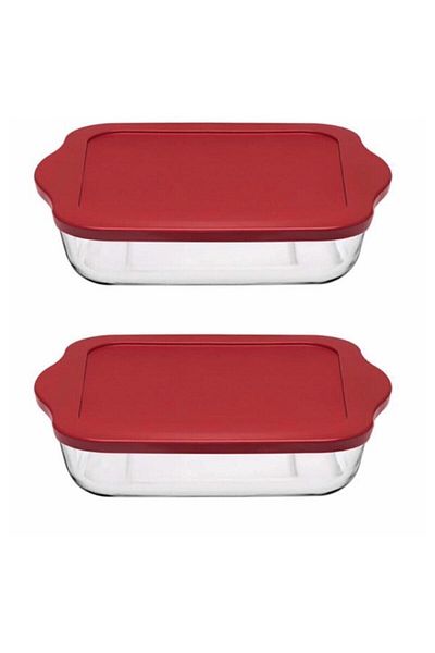 Paşabahçe Pyrex Red Square Storage Container with Lid 2 Pieces Fma00498 006oa