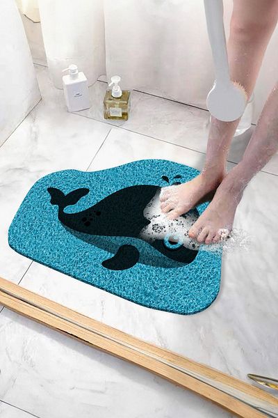 Paspas Yap Whale Bathroom - Non-Slip and Water Absorbent Curling Mat (40X60 CM)