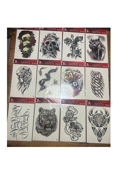 Airbrush Tattoo 12 Adet Büyük Boy Yapıştırma Geçici dövme Seti Seri2