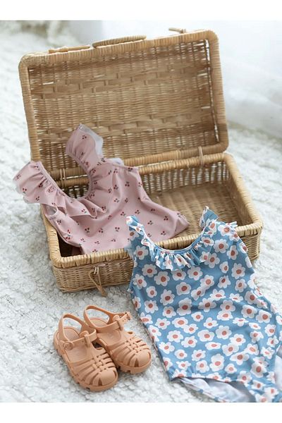chipiques Retro Floral Print Ruffle Kids Swimsuit
