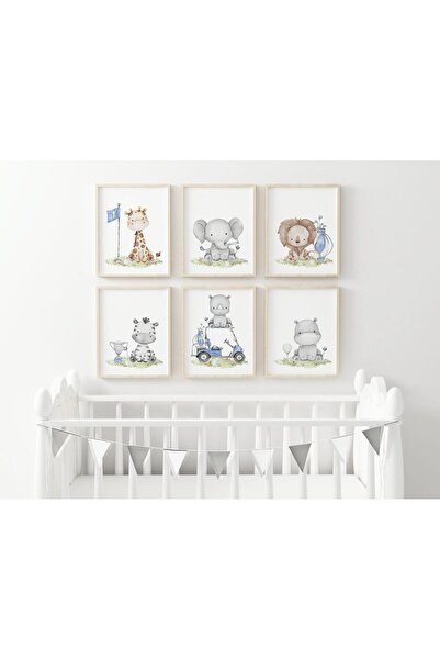 TABLOX Set de pictură MDF cu aspect de cadru cu 6 piese, cu animale drăguțe c...