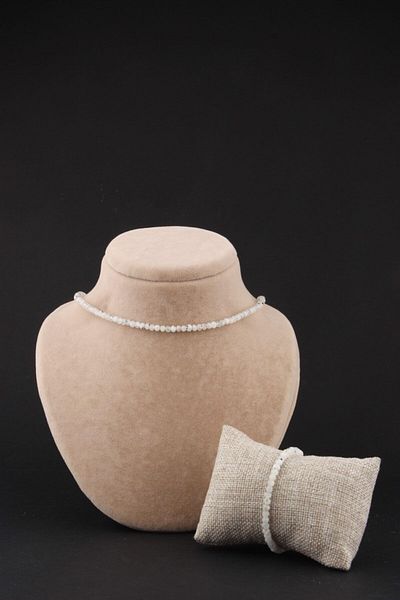 OSMANLI DEĞERLİ TAŞ Certified Moonstone Necklace Bracelet Set 4 mm