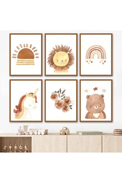 TABLOX Очарователен бохемски комплект от 6 цветни рамки с мотиви на животни з...