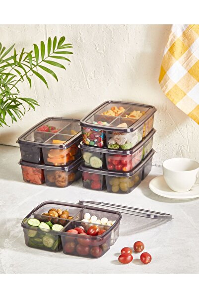 Purelegant 4 Compartment Breakfast Vegetable Storage Set - Lunch Fridge Organizer 2 Pieces 100 and 250 Gray