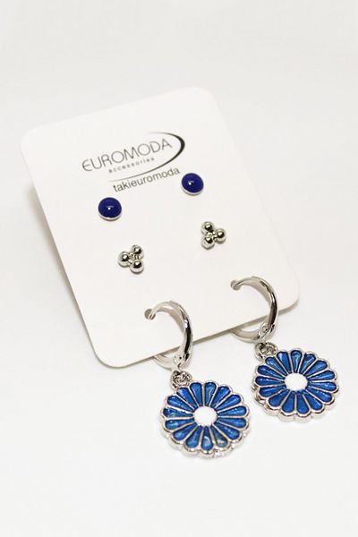 EUROMODA Colorful Daisy Design 3-Piece Ball Earring Set