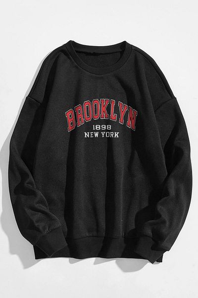 MODAGEN Unisex Μαύρο Oversize Κόκκινο μπλουζάκι με στάμπα Brooklyn