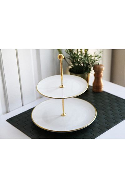 Laviss Ceramic Double Layer Cookie Holder White Gold