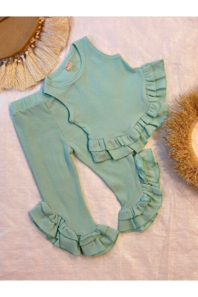 Portakal Bebek طقم ملابس علوية وسفلية للفتيات من قماش الوافل الرقيق