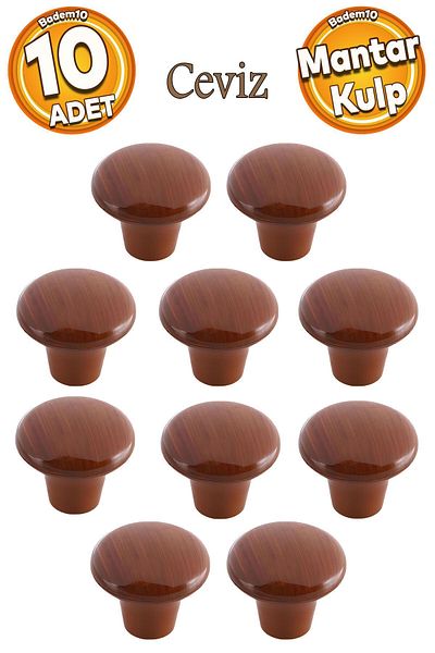 Badem10 (PLASTIC HARD) Buton ciupercă Nuc Mobilier rotund Sertar de bucătărie Mâner dulap Mâner 10 buc