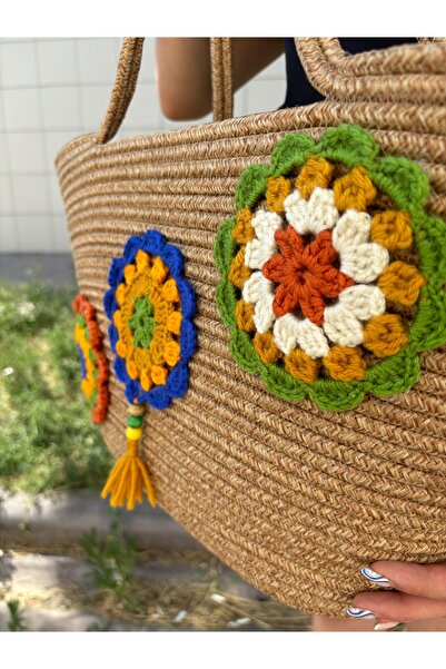 MaVaux Τσάντα παραλίας Ethnica Jute Straw Shoulder - Πλεκτή στο χέρι έξω