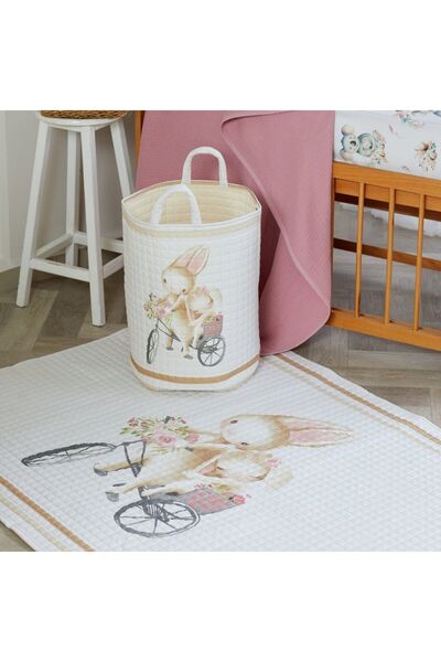 arbababy %100 Organik Pamuk Çocuk Oyun Matı - Bisikletli Tavşan Temalı - 120 X 150 Cm