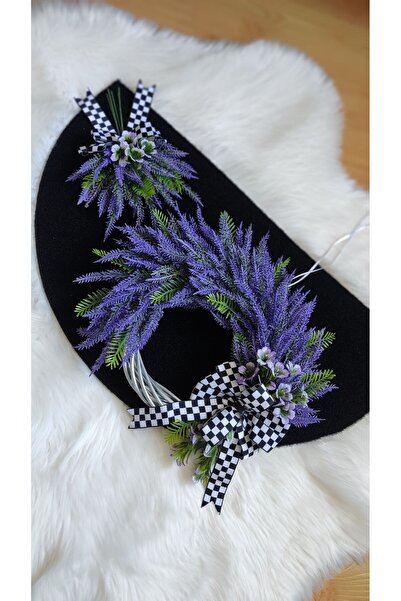 Serçeden Bambu çelenk lavanta çiçekli kapı süsü & paspas 2li takım