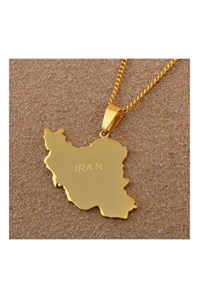 Gökdeniz 925 Iran Haritası 925 Ayar Gümüş Özel Tasarım Unisex Gold Kolye