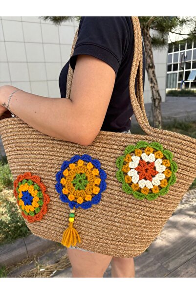 MaVaux Τσάντα παραλίας Ethnica Jute Straw Shoulder - Πλεκτή στο χέρι έξω