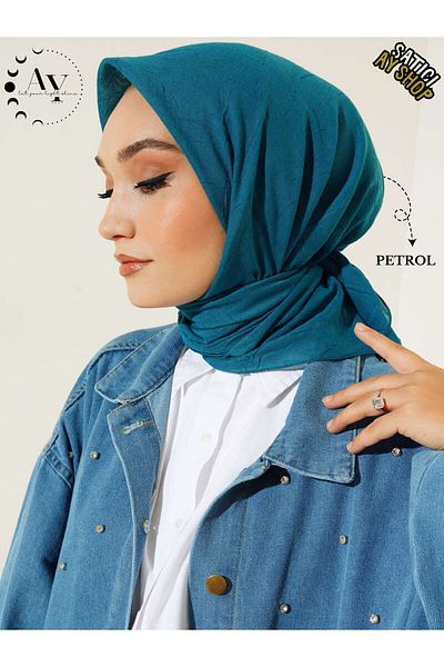 its AY shop Eșarfă Petrol din croșetat din bambus pentru femei Hijab