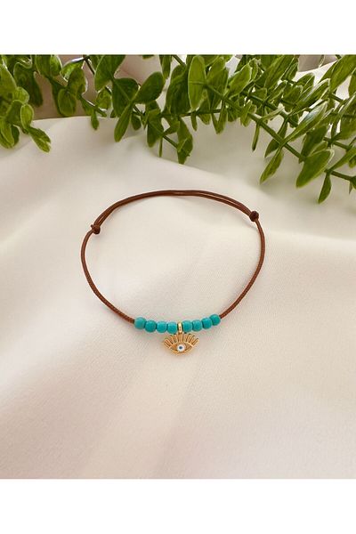 Atelier Çağla Brown Anklet with Turquoise Stone Detail