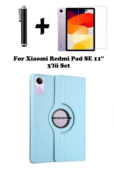 TEKNETSTORE جهاز لوحي Xiaomi Redmi Pad Se مقاس 11 بوصة متوافق مع مجموعة حافظة جلدية من البولي يوريثان تدور 360 درجة مع وضع السكون