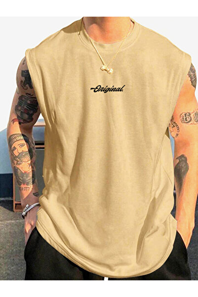 FAVORİST Original Kolsuz Atlet tshirt  Erkek Sıfır Kol Baskısız Giyim Spor Giyim Oversize T-SHİRT