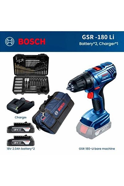 Bosch Gsr 180-lı-delme Vidalama Çift Akülü- , 103 Parça Uç Seti Ve Çanta Hedi...