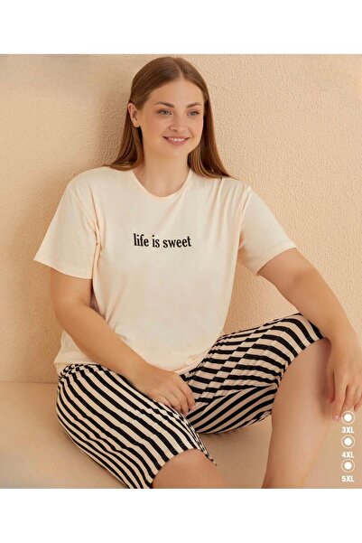 İpek Γυναικείο κοντομάνικο σετ πιτζάμες καπρί μεγάλου μεγέθους
