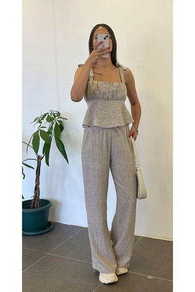 My Blog Thick Strap Blouse and Trousers Shirt Set