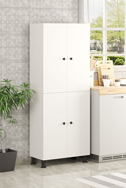Yeni Vitrin %100 Mdf 6 Raflı 4 Kapaklı Beyaz Çok Amaçlı Banyo/kiler/mutfak Dolabı 60 Cm En