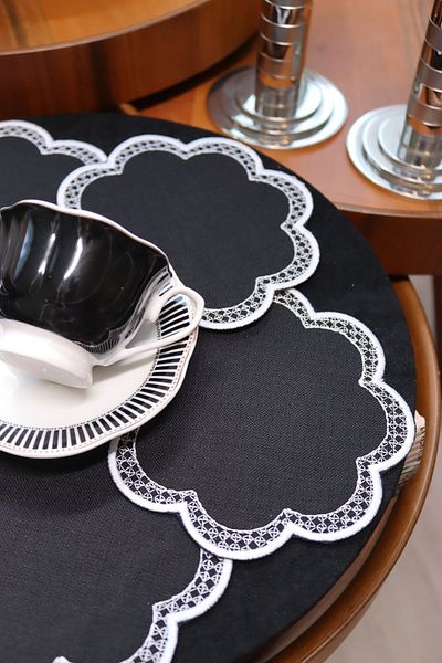 vipceyiz Pachet de 6 șervețele rotunde de prezentare - negru, maro, cu modele simple