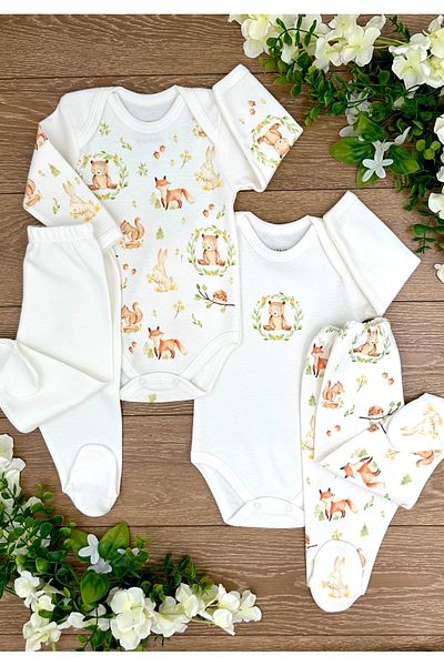 PATSAN 4-Piece Baby Pajama Set - Bear Squirrel with Snap Fasteners and Booties