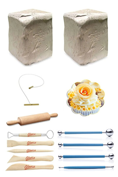 GLANCE 6x2 Kg White Ceramic Dough - 24 Piece Shaping Utensil Set