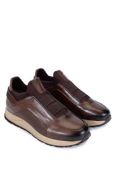 Tamer Tanca Men's Brown Genuine Leather Sneakers - Sports Shoes