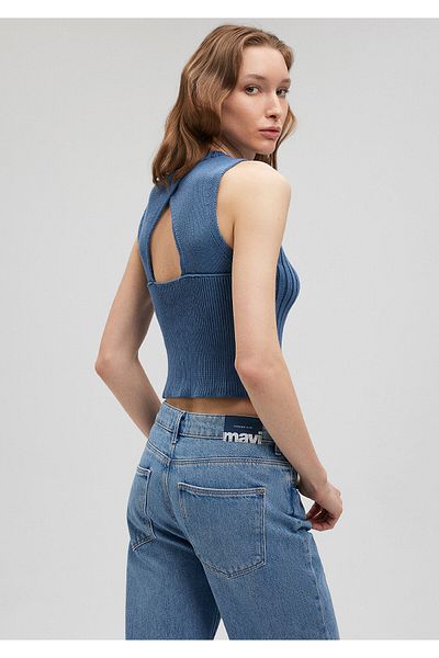 Mavi Tricoturi crop Indigo cu nervuri cu detaliu la spate Slim Fit / Slim Fit1710454-70719