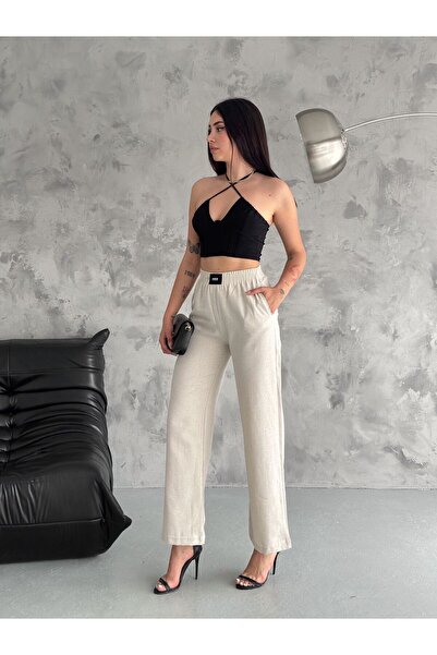 Noa Noa Pantaloni de damă țesuți din in - Crest și picior largi