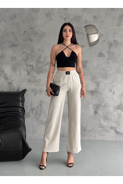 Noa Noa Women's Linen Woven Trousers - Embroidered and Wide Leg