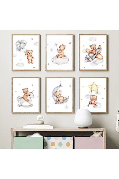 TABLOX Set de pictură MDF cu aspect de cadru cu 6 piese cu urși adormiți drăg...